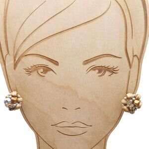 Vintage Clip-On Cluster Earrings With Gold & Brown Striped Beads & AB Crystals